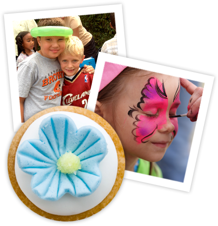 Images of Childrens Events including Kids with Face Paint, Kids with Balloon Creations and a Yummy Cookie